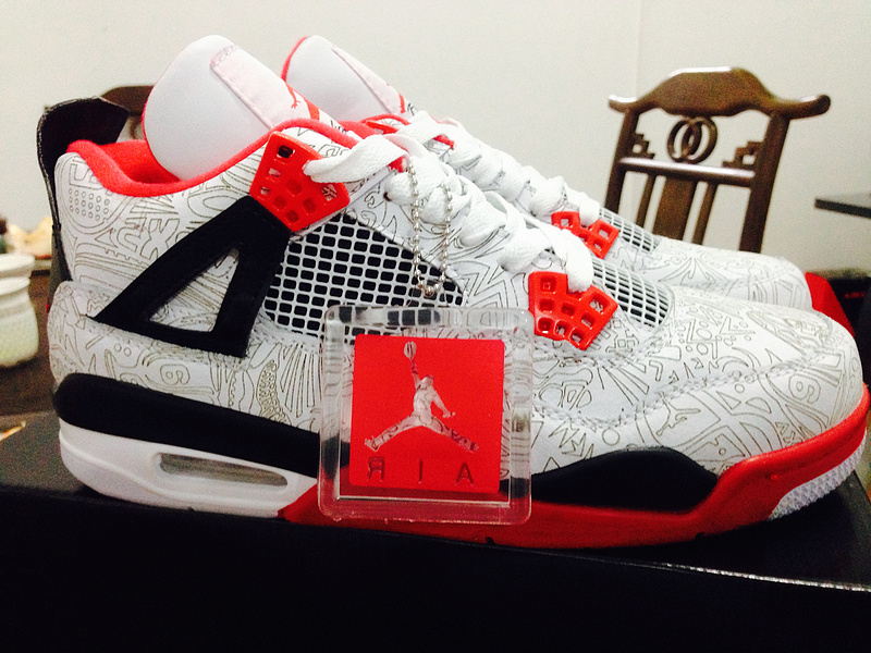 Air Jordan 4 Retro Laser White Varsity Red Black Shoes